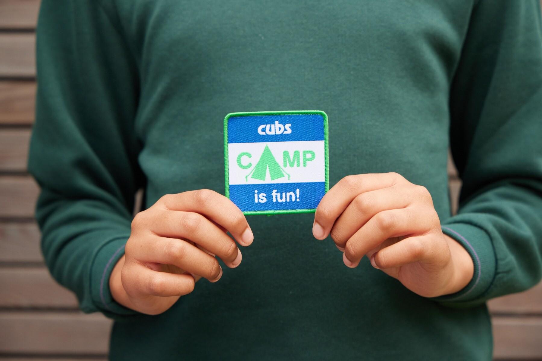 Cub Scouts 'Cubs Camp is Fun!' Fun Badge 7 x 7cms Winter Sale