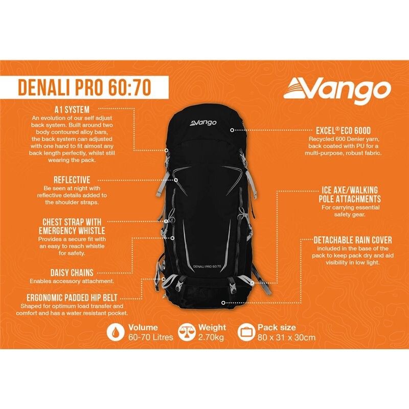Vango Denali Pro 60:70 Rucksack / Backpack-Black