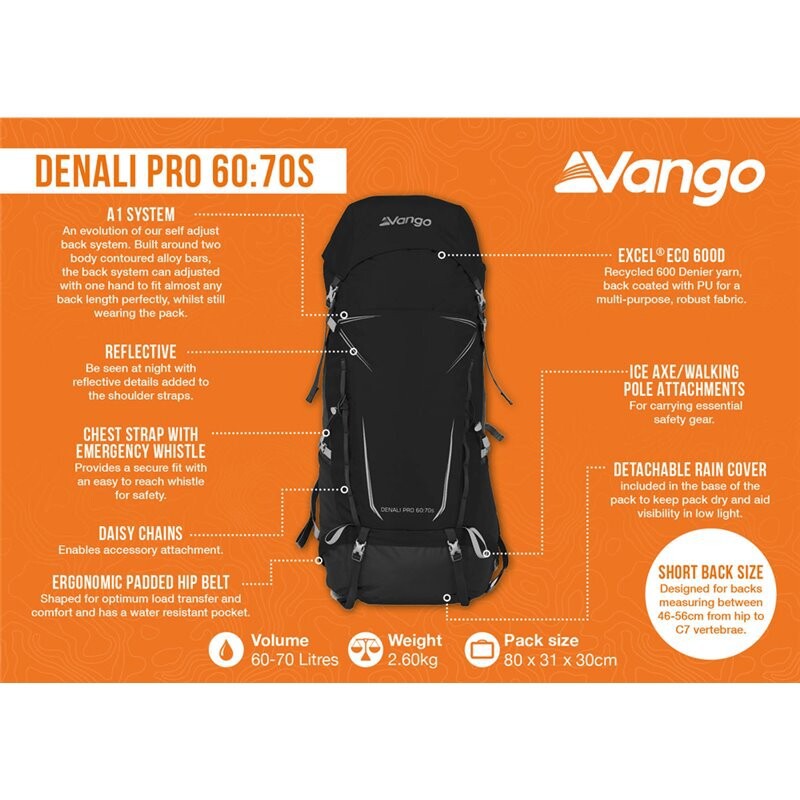 Vango Denali Pro 60:70S Rucksack / Backpack-Black