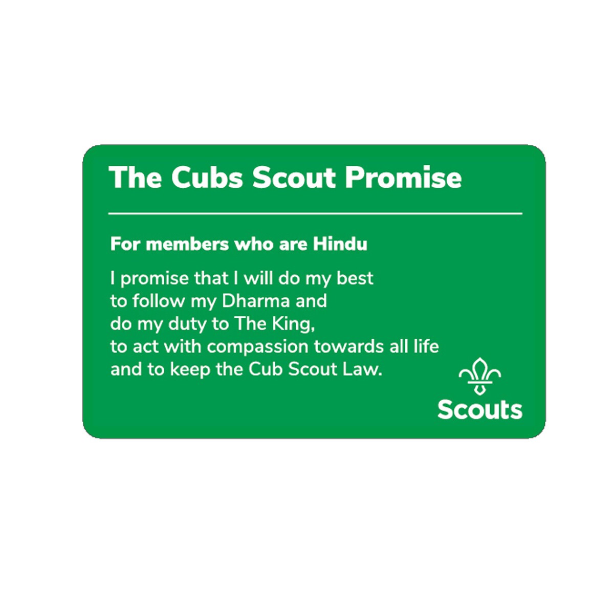 Cub Scouts Promise Card - Hindu