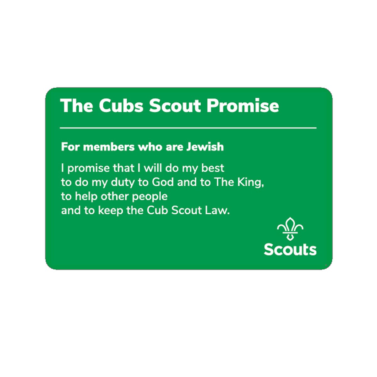 Cub Scouts Promise Card - Jewish