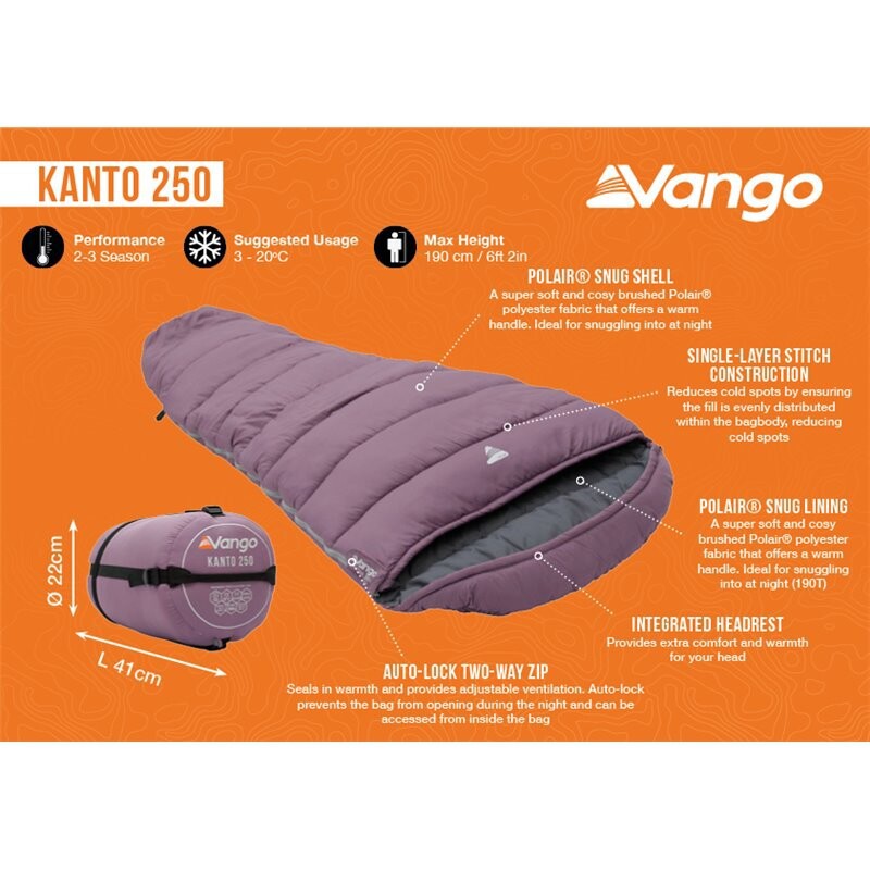 Vango Kanto 250 Mummy Sleeping Bag-Purple