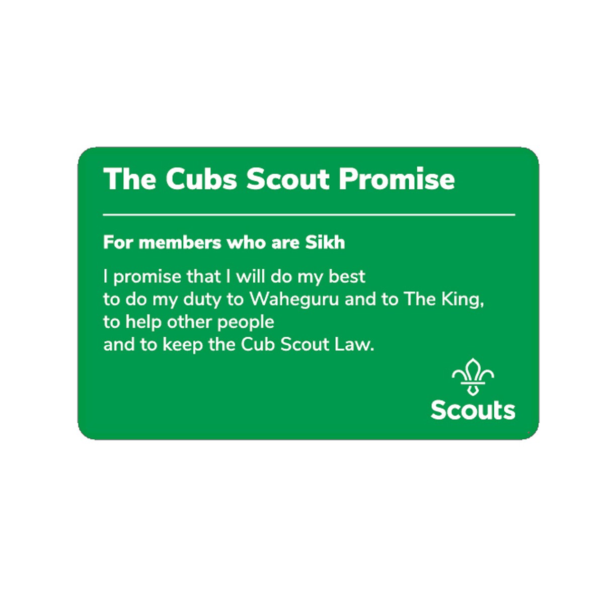 Cub Scouts Promise Card - Sikh