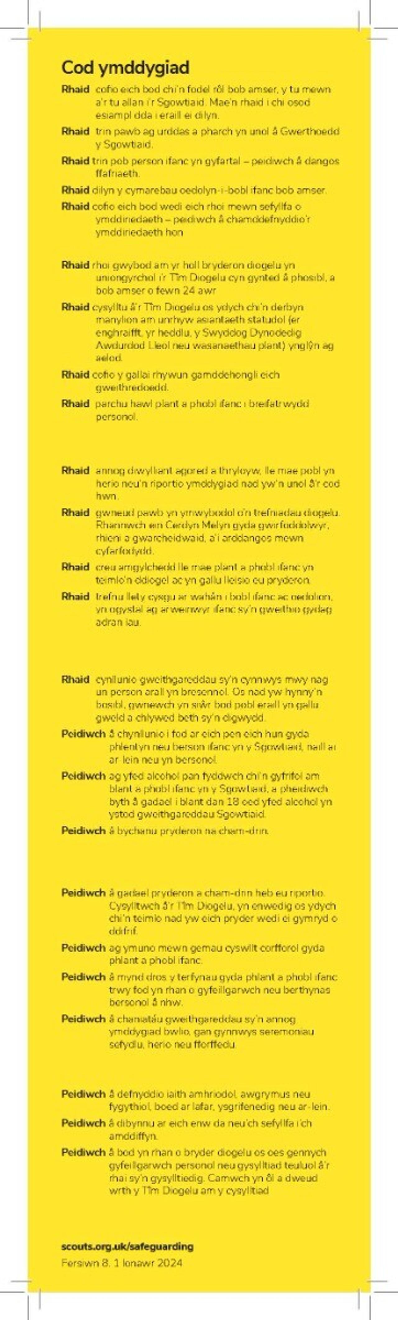 Scouts Yellow Card - Welsh Version | Safeguarding