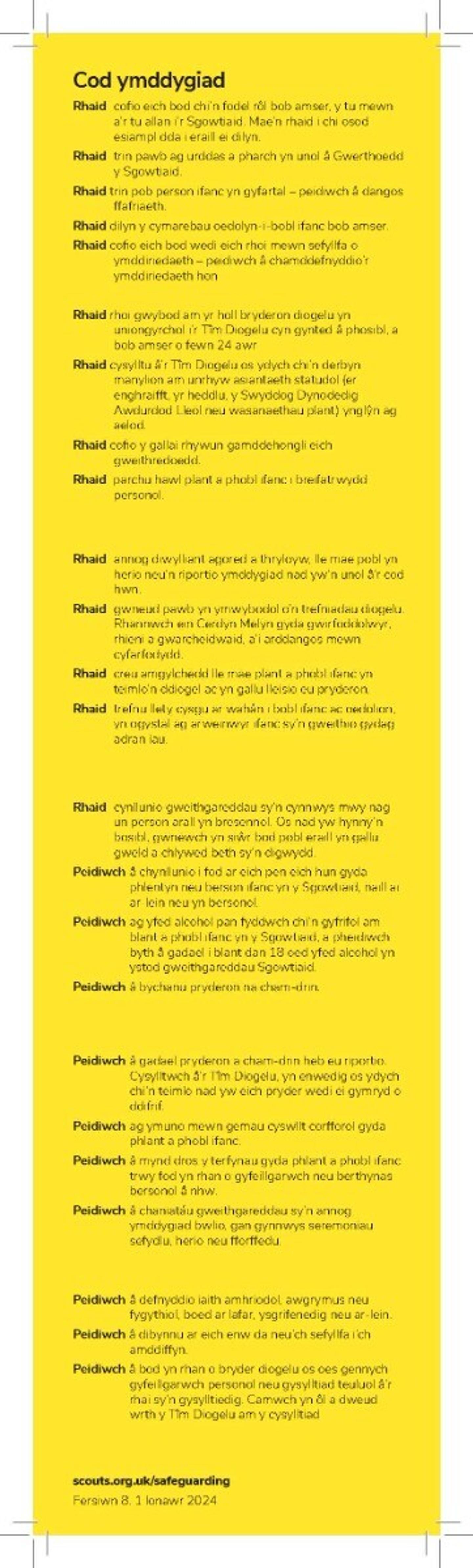 Scouts Yellow Card - Welsh Version | Safeguarding