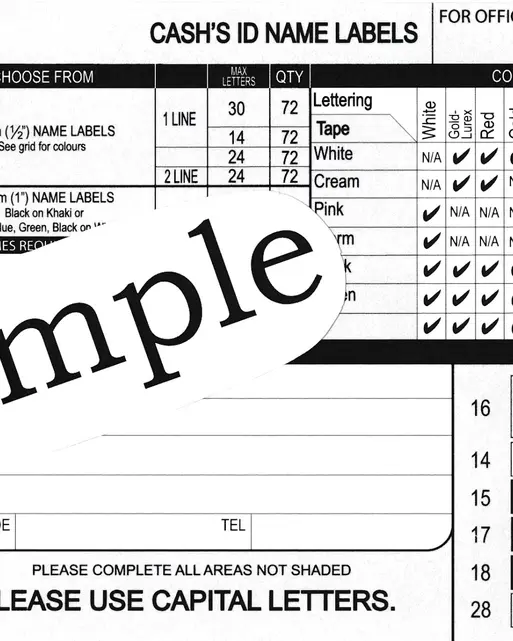 Cash's Name Tapes Order Card 72