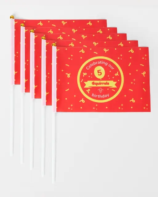 Squirrels 5th Birthday Mini Flags 5 Pack