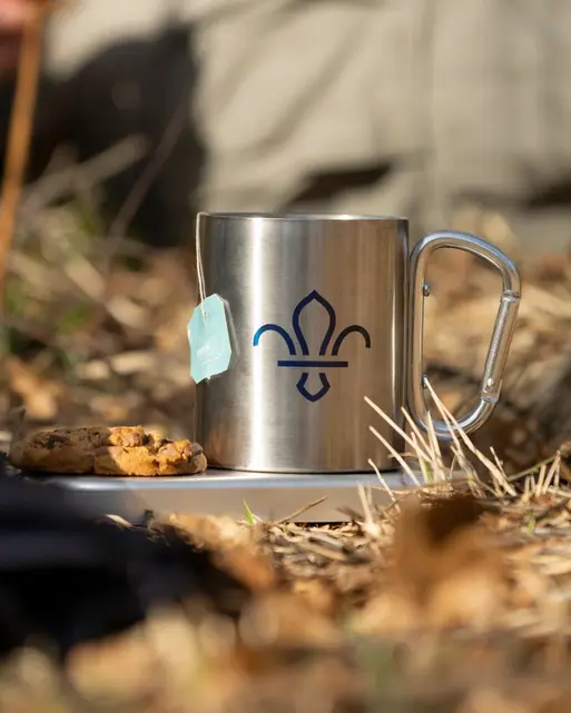Fleur de Lis Scouts Stainless Steel Karabiner Handle Mug